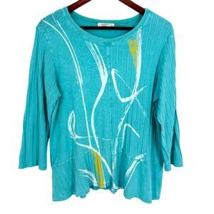 Jess & Jane Sz Medium Blue Yellow Wearable Art Unique Artsy Blouse Shirt Top